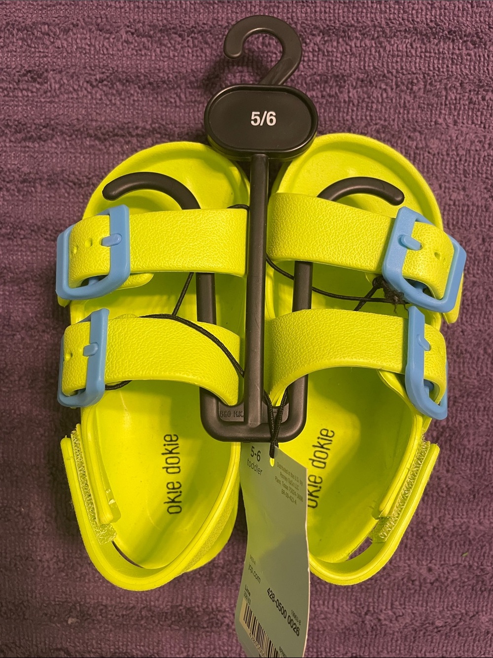 okie dokie Kids' Neon Green Sandals with Light Blue Buckles